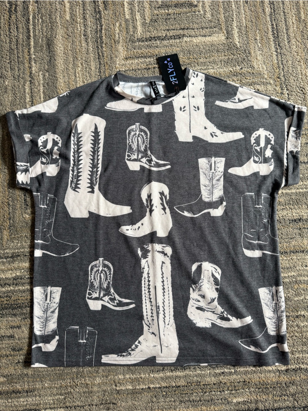 2 Fly Co Graphic Cowboy Boot Top Charcoal and White
